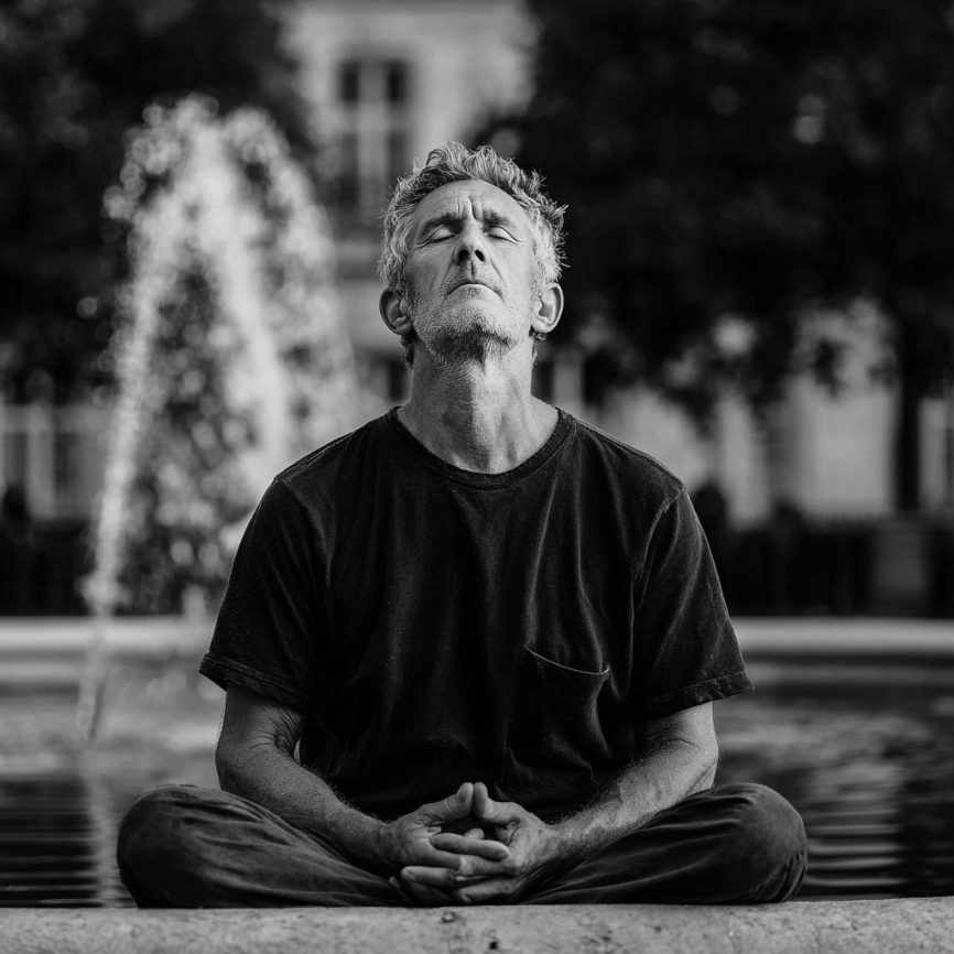 Літні люди займаються йогою в групі